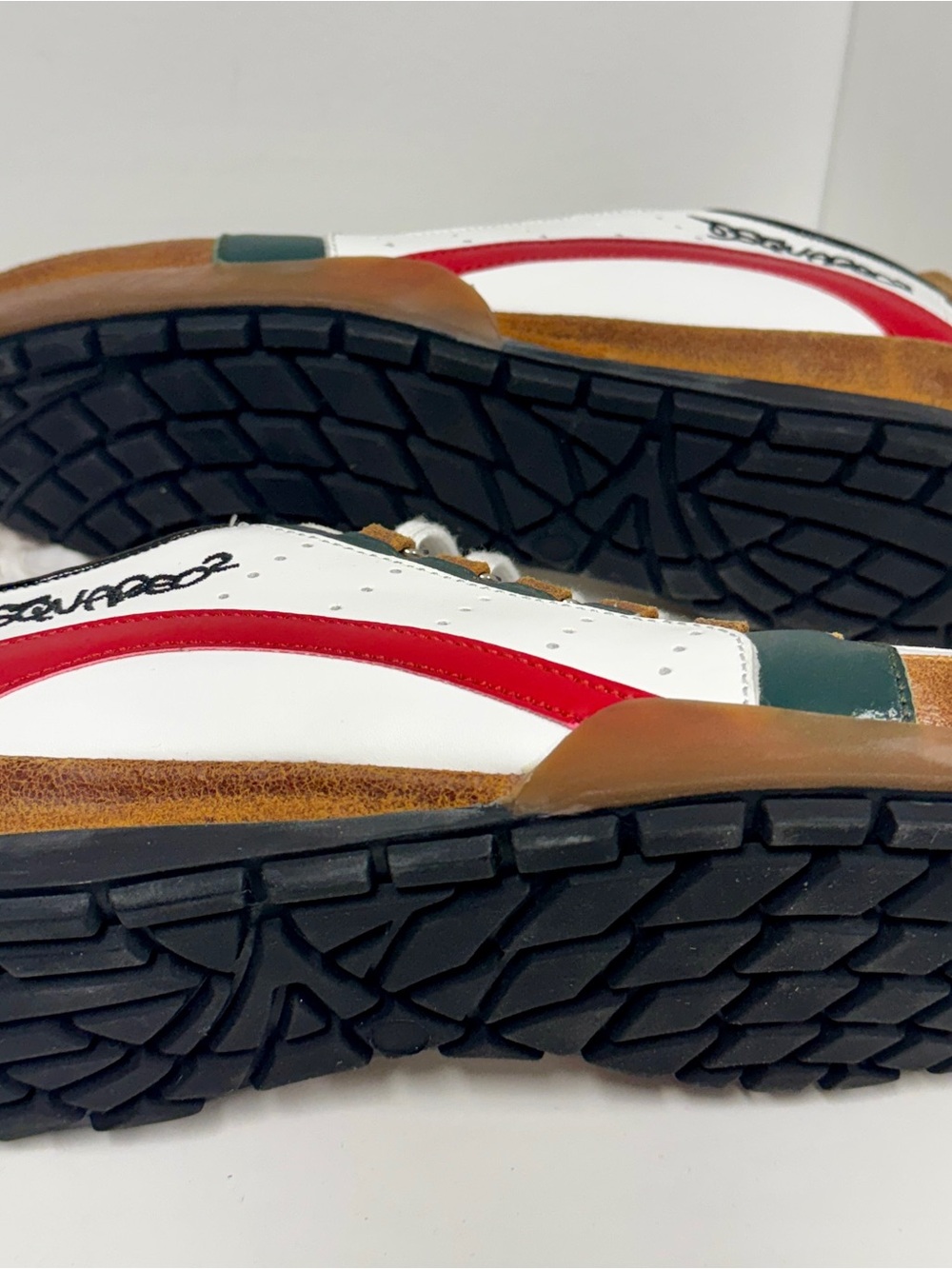 DSQUARED2 White Leather Sneakers with Green & Red Accents and Tan Interior NWT - Picture 6 of 13